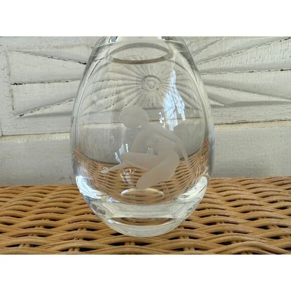 MCM Holmegaard Hellas Clear Vase Per Lütken Etched Susanne kneeling nude